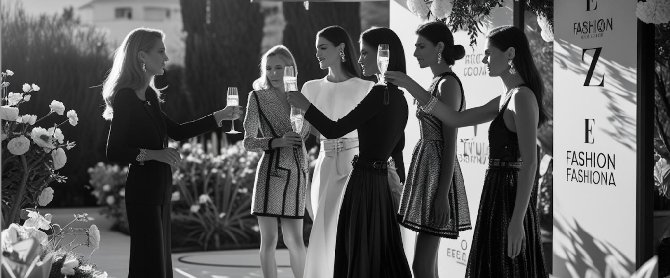Eventos, Networking de moda profesional y marcas en Mallorca Cuatro mujeres en una mesa discutiendo, con una figura en el fondo vestida de negro.